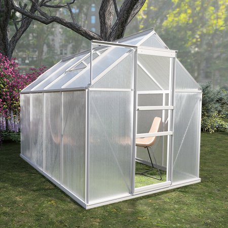 8' L X 6' W Greenhouse With Polycarbonate Sheets, Galvanized Base For Outdoor Use Aluminum Alloy Frame, Garden