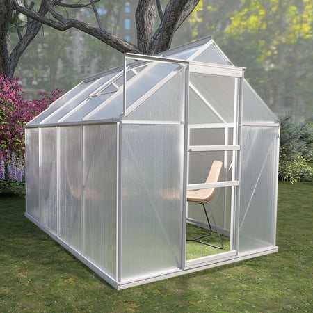 8' L X 6' W Polycarbonate Greenhouse With Aluminum Frame, Snow Resistance For Garden 8'x6' Walk-in Protection, Sliding Doors Backyard