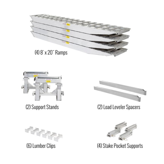 8'L x 20inW 2-Bunk Load Leveler 4-Ramp System for 26inH Step Deck Trailers 23,500 lb. Capacity