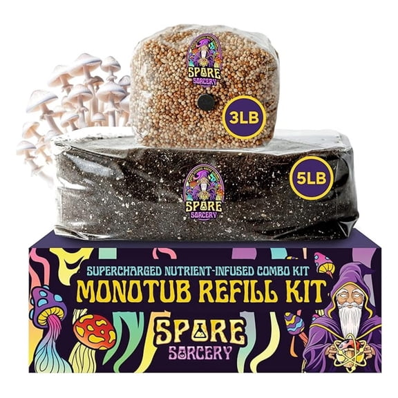 8 LB Monotub Refill Kit | Includes: 3 LB Sterilized Milo Sorghum Grain & 5 LB Premium CVG Bulk Substrate | Nutrient-Enhanced, Just Add Your Own Spores & Grow Like Magic