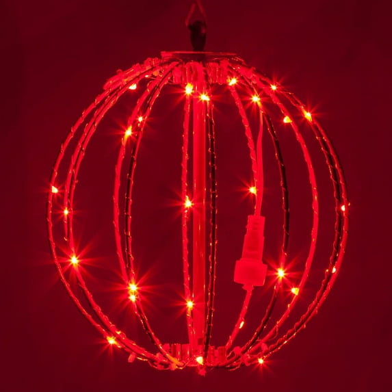 8" LED Fairy Light Ball - Indoor/Outdoor Fairy Lights Decoration with Fairy Mini Lights, Sphere Light Fold Flat Metal Frame (Red Lights/Red Frame)
