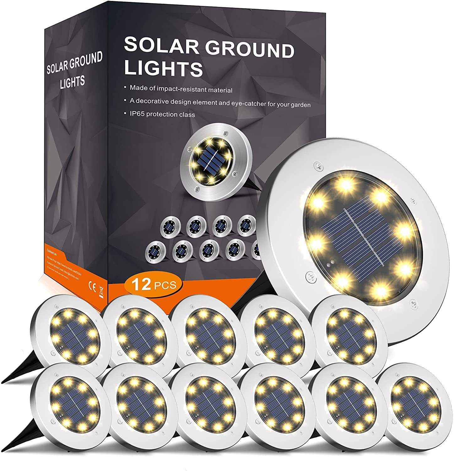 12-Pack Solar Powered LED Pathway Lights with Brushed Finish