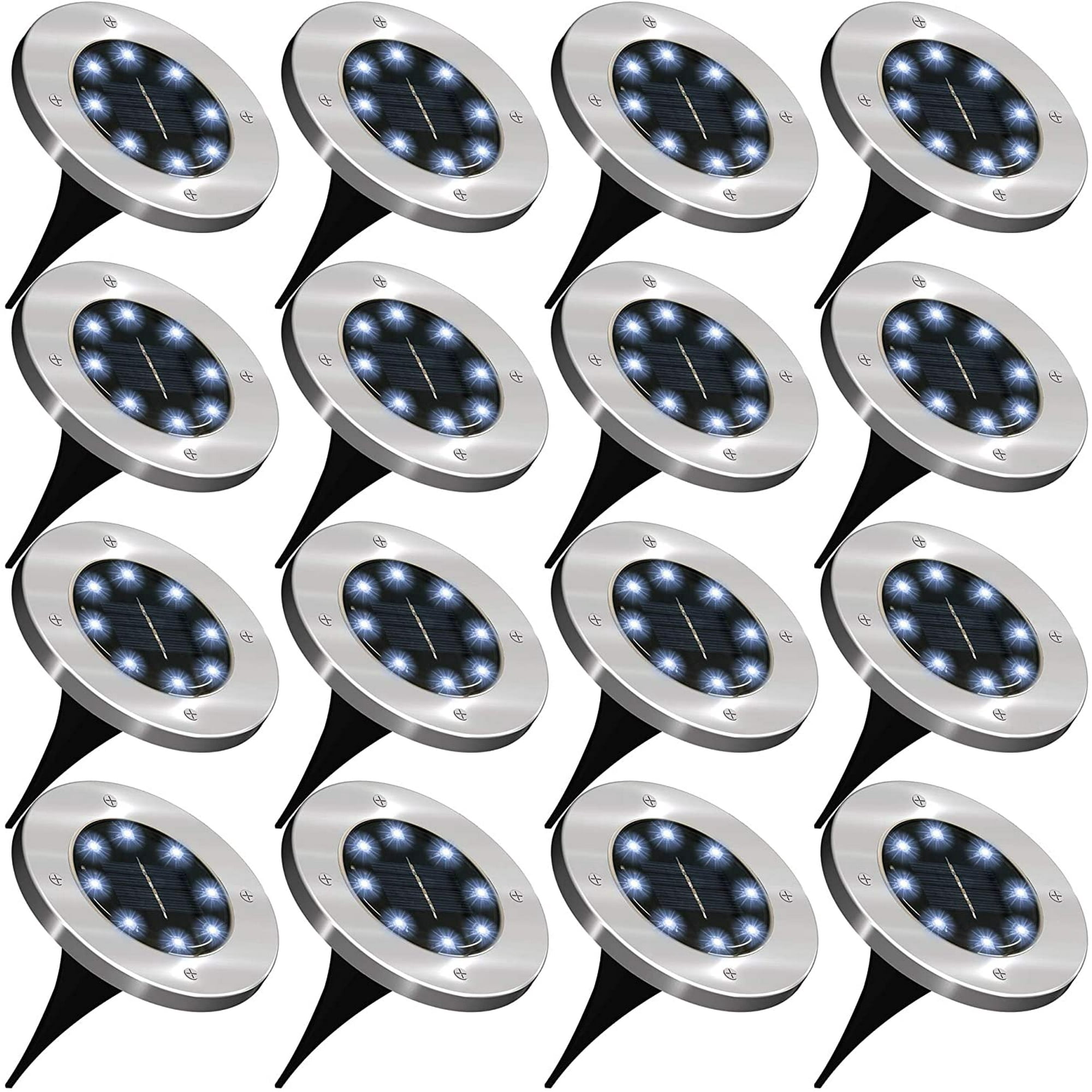 8 LED Solar Ground Lights Outdoor, Solar Powered In Ground Lights Outdoor Waterproof IP65 for Garden/Landscape/Path/Patio/Yard/Lawn/Driveway, LED In-Ground Lights Cold White(16 Pack)