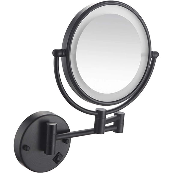 8" LED Wall Mounted Makeup Mirror, Adjustable LED Light Touch Screen, 1X/3X/5X/7X/10X Magnification 360 Degree Rotation Double Sided Led Lighted Vanity Mirrors, for Bathroom (Color : Black, Size : 5