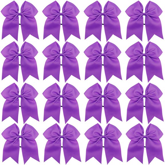 8" Large Cheer Hair Bows Ponytail Holder Elastic Band Handmade for Cheerleading Teen Girls College Sports-Pack of 16Purple
