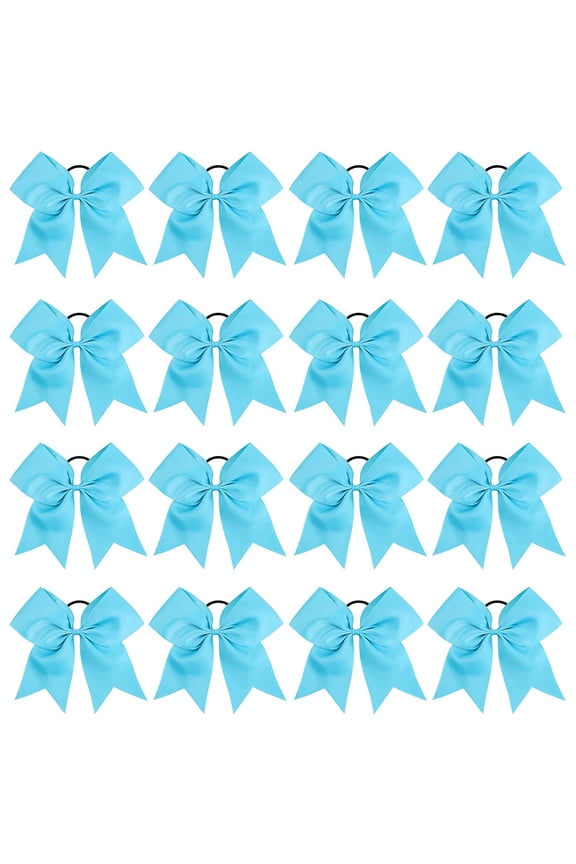 8" Large Cheer Hair Bows Ponytail Holder Elastic Band Handmade for Cheerleading Teen Girls College Sports-Pack of 16Sky Blue