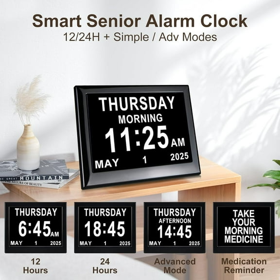 8" Large Digital Calendar Day Clock with Date & Week, Dementia Support, Medication Reminder Alarm, Easy to Use for Elderly