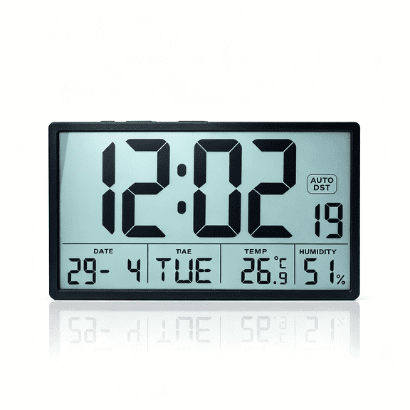 8'' Large Digital Wall Clock, Battery Operated Wall Clock with Jumbo Numbers, Temperature Date Display, Easy to Read & Set, Auto DST Digital Clock