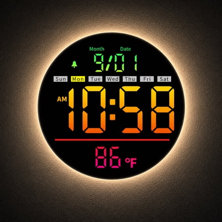 LEIKE 8" LED Large Digital Wall Clock Large Numbers, Plug-in Digital Alarm Clock with Remote for Bedroom, Auto DST, Temperature & Humidity