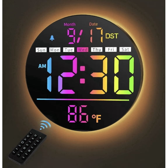 8" Large Digital Wall Clock with Remote Control, LED Display, Plug-in Digital Alarm Clock, Auto Brightness, DST, Temperature, Humidity, Applied to Classroom, Bedroom
