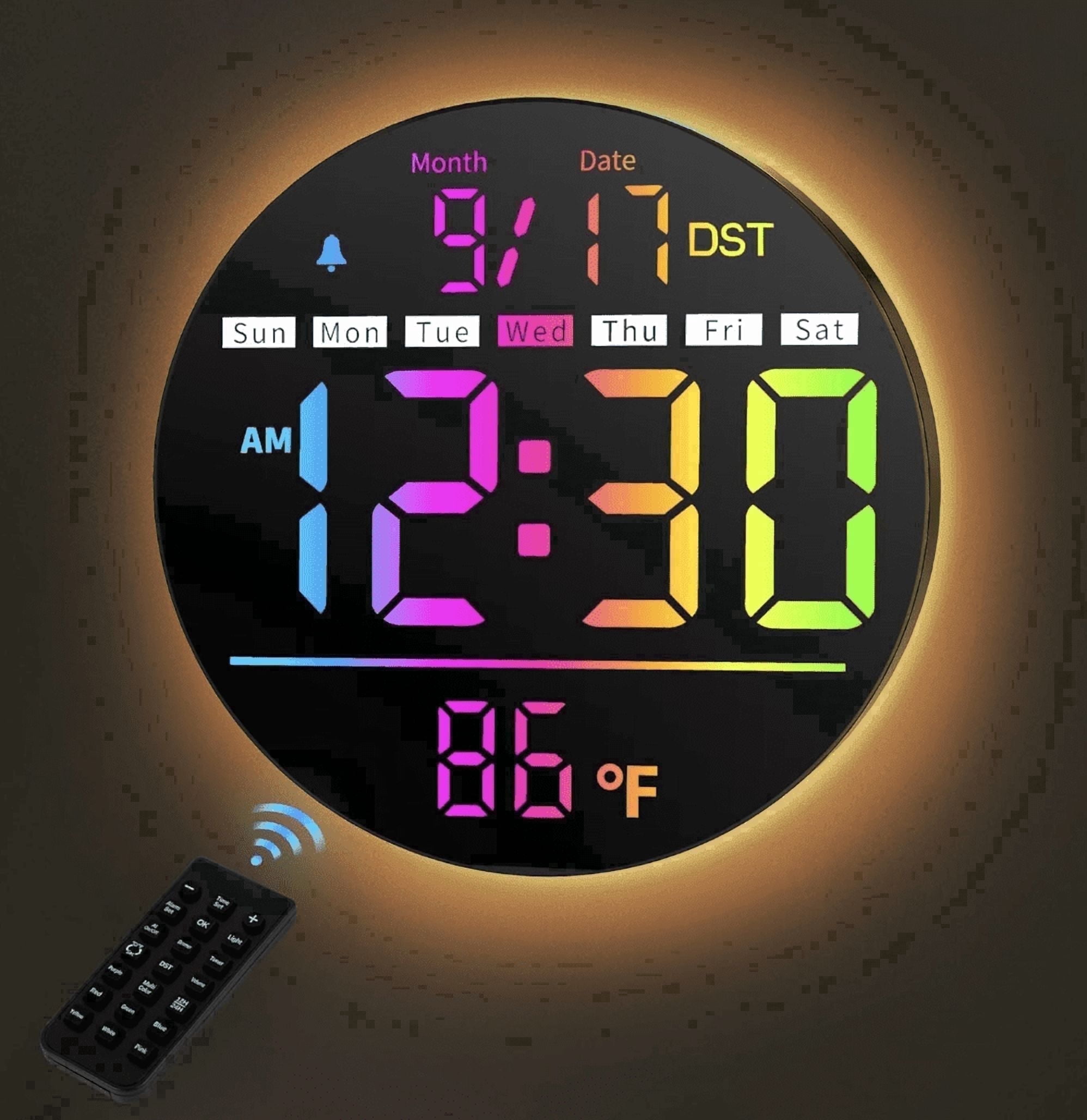 LEIKE 8" LED Large Digital Wall Clock Large Numbers, Plug-in Digital Alarm Clock with Remote for Bedroom, Auto DST, Temperature & Humidity