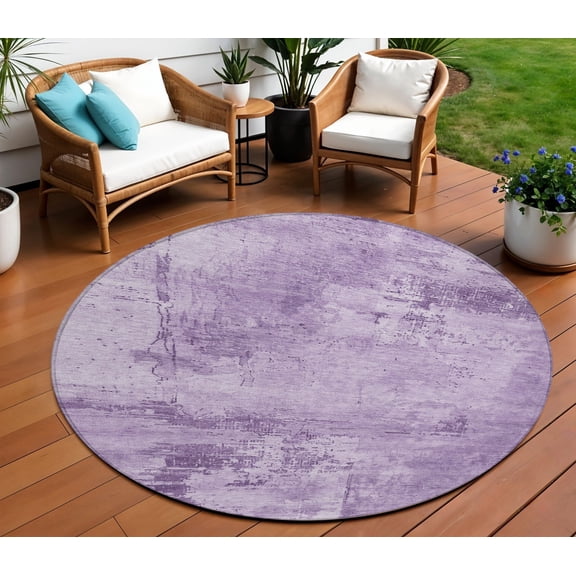 HomeRoots 602721 8 ft. Lavender & Purple Round Abstract Washable Indoor & Outdoor Area Rug