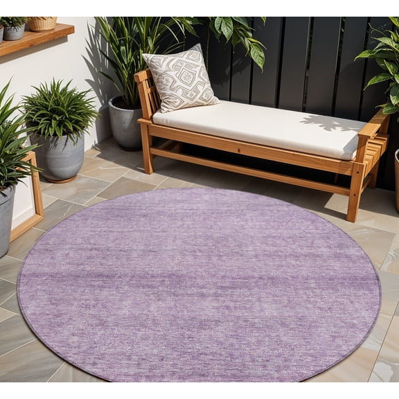 HomeRoots 605556 8 ft. Lavender & Purple Round Abstract Washable Indoor & Outdoor Area Rug