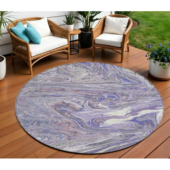 HomeRoots 602637 8 ft. Lavender, Purple & Gray Round Abstract Washable Indoor & Outdoor Area Rug