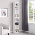 thumbnail image 1 of 8-Layer Adjustable Shelf Ultra-Thin Bookshelf with Wavy Border Design, Tall Narrow Display Bookcase for Home Office, White, 1 of 15