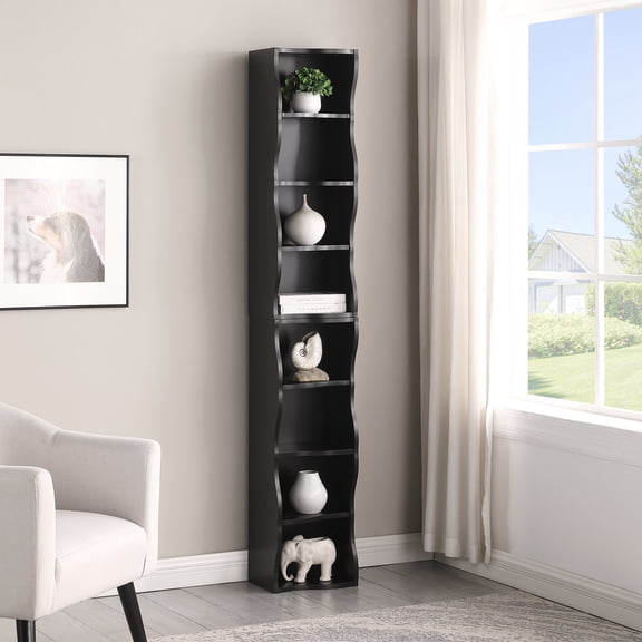 8-Layer Adjustable Shelf Ultra-Thin Bookshelf with Wavy Border Design for Home Office Display and Storage