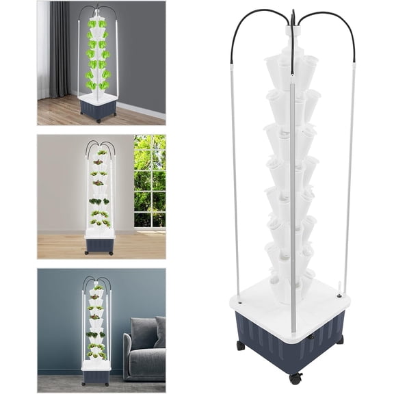 8-Layer Hydroponic Growing Tower with 40 Plant Sites & 4 Adjustable LED Grow Light High-Efficiency Water Cycle System for Home School Lab Use (White)