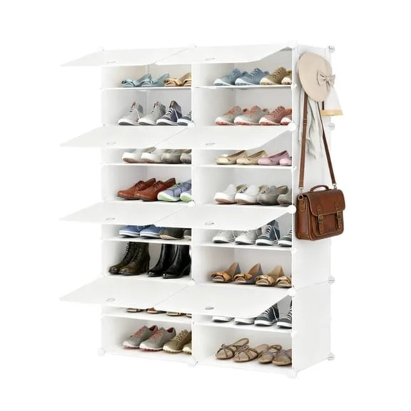 8-Layer Shoe Storage Cabinet with Door Stackable Detachable Shoe Rack Dustproof Waterproof for Entryway Bedroom Office Holds 32 Pairs