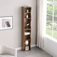 thumbnail image 1 of 8 Layer Tall Narrow Bookshelf Ultra Thin Adjustable Shelf with Wavy Border, Compact Corner Bookcase, Multi Functional Bookshelves, Aesthetically Pleasing, for Home Office, Study, Walnut, 1 of 9