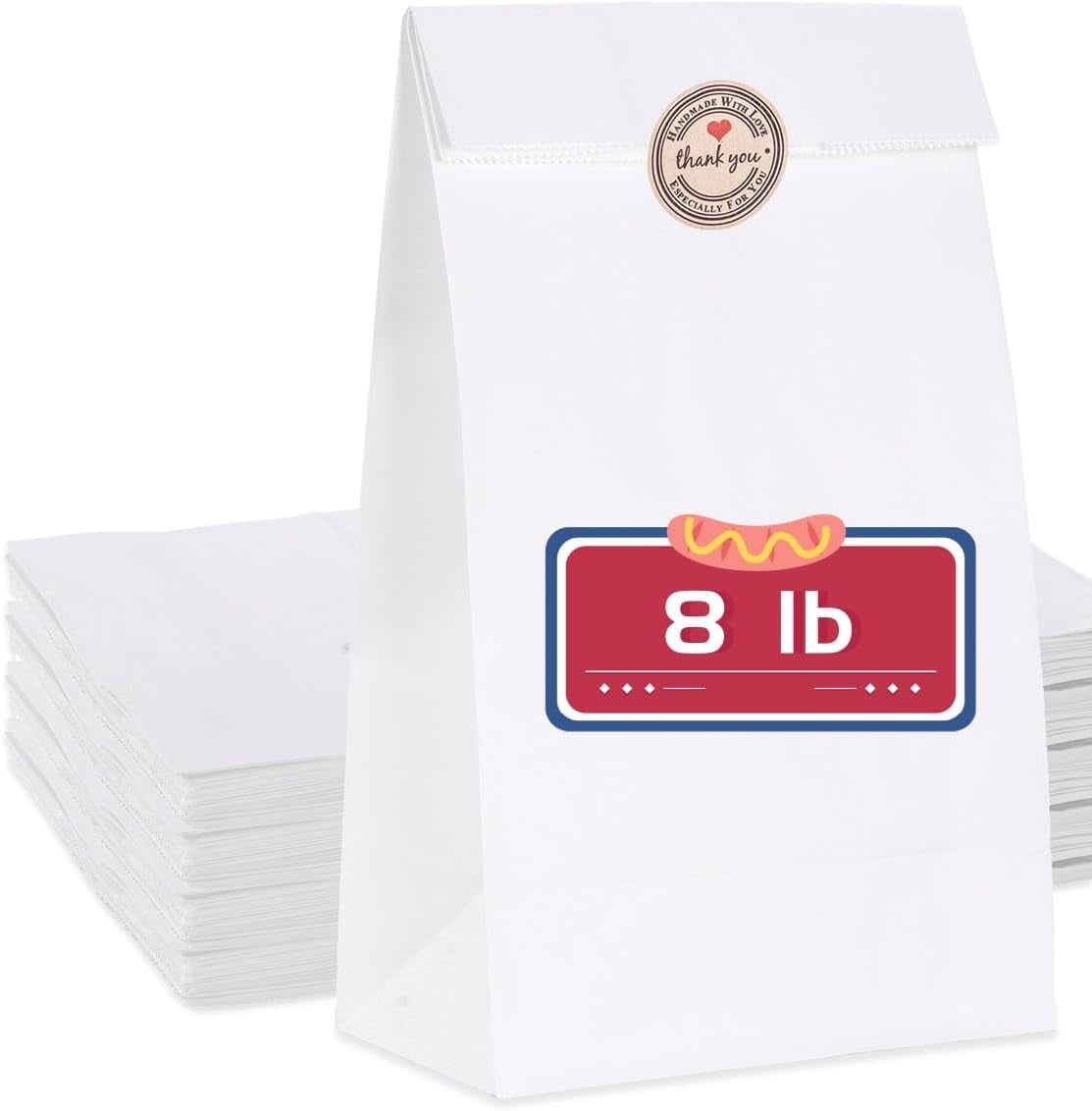 8 Lb Paper Lunch Bags, Pre-folded 6.1x4x11.8'' Food Grade Recyclable ...