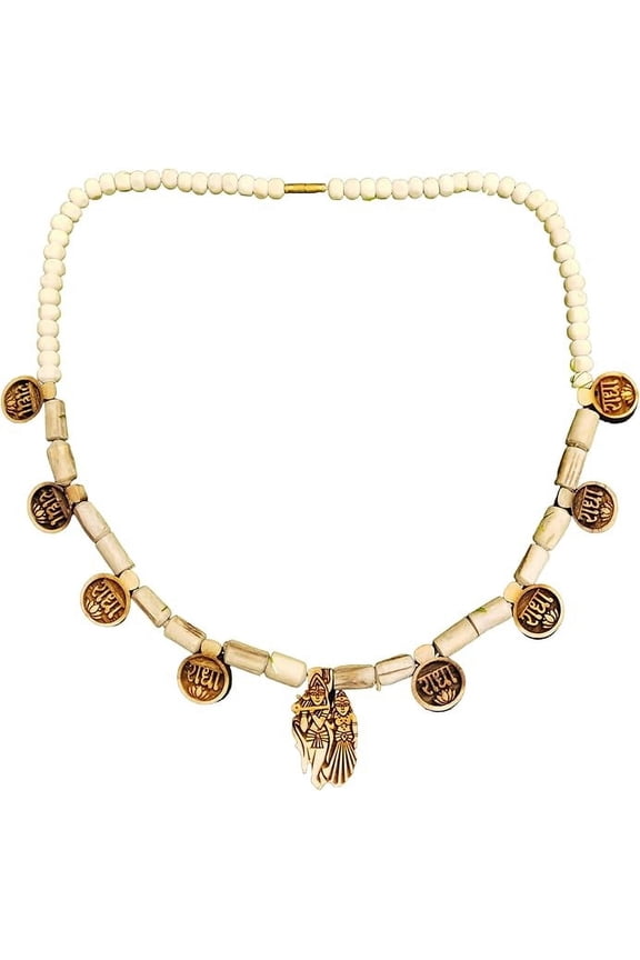 8 Leaf RADHA Tulsi Mala with Radha Krishna Pendant Holy Basil Wood Necklace | Religious Spiritual Kanthi Mala for Meditation & Devotion