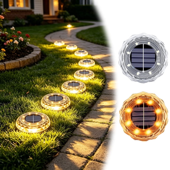 8 Led Solar Ground Light Waterproof Flat Solar Disc Light Durable Solar Ground Lamp For Garden Lawn Pathway(Yellow-7X6.5Cm)