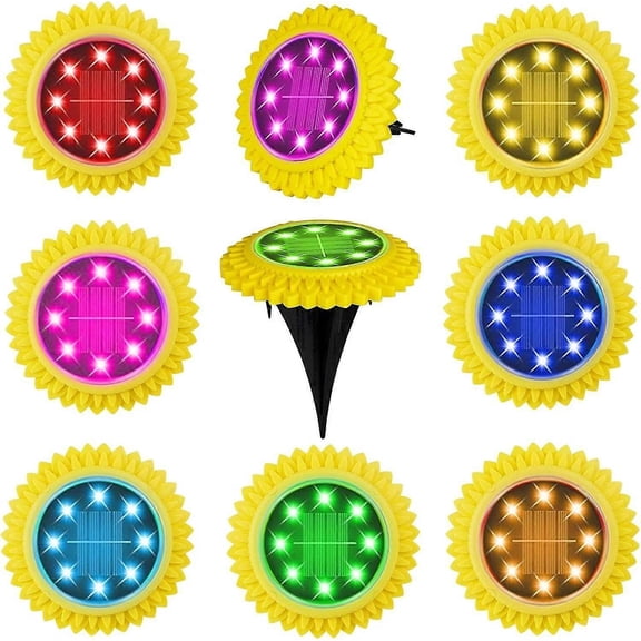 8 Led Solar Ground Lights 8 Pa Rgb Color Changing Solar Garden Lights Outdoor Disk Lights Waterproof In-ground Outdoor Landscape Lighting For Lawn P,5Yellow