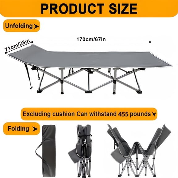 8-Leg Folding Bed with Mattress | Portable Adult Sleeping Cot with Carry, 755/555/455/355 lbs Weight Capacity, Foldable Guest Bed/Camping Cot - Ideal for Adults, Suitable for Travel, Yard