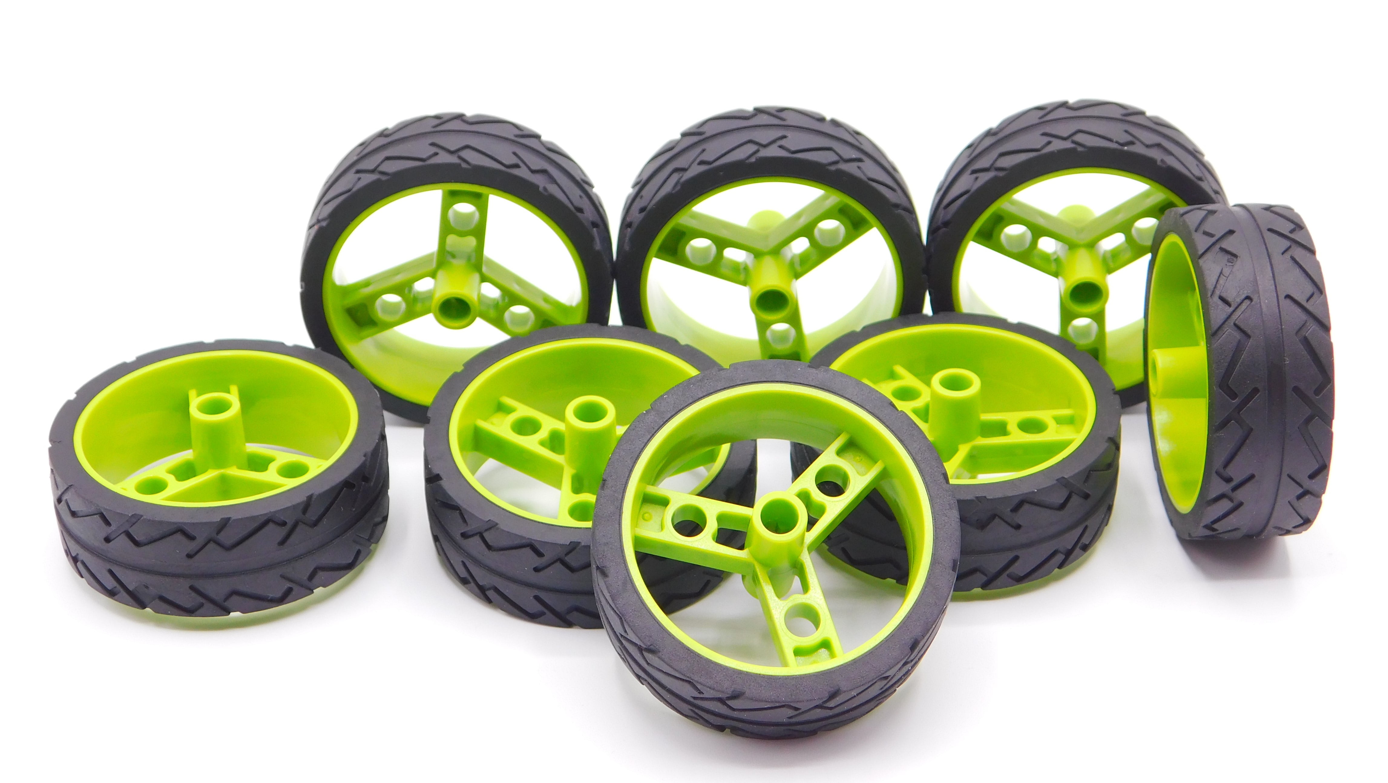 8 Lego Lime Wheel 41mm Znap Thin Tread with Black Tire 41 mm