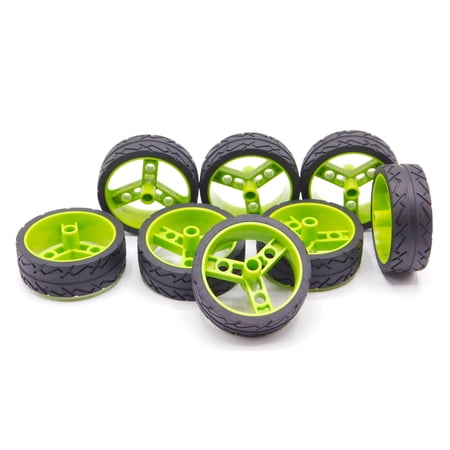 8 Lego Lime Wheel 41mm Znap Thin Tread with Black Tire 41 mm Directional Tread