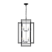 8-Light Adjustable Farmhouse Chandelier - Black Geometric Foyer Pendant Light with Chrome Base for Kitchen Island & Dining Room E12 Bulbs Not Included