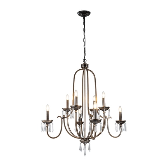 8-Light Antique Bronze Chandelier with Crystal Accents 35'' French Traditional Candelabra Lighting for Dining Room Foyer Living Room