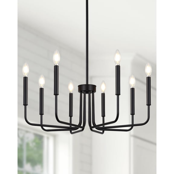 8 Light Black Chandelier for Dining Room Light Fixture, Modern Farmhouse Chandelier Candle for Bedroom, Entryway, Foyer, Staircase, Kitchen and Living Room