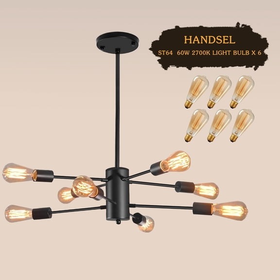 8-Light Black Finish Sputnik Finish Pendant Lighting, Modern Industrial for Kitchen Island