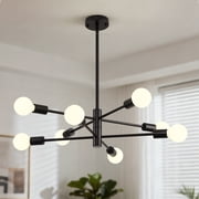 8-Light Black Modern Sputnik Chandelier Ceiling Light, Mid Century Semi Flush Pendant Light Fixture for Dining Room, Kitchen Island, Living Room, Bedroom, Entryway