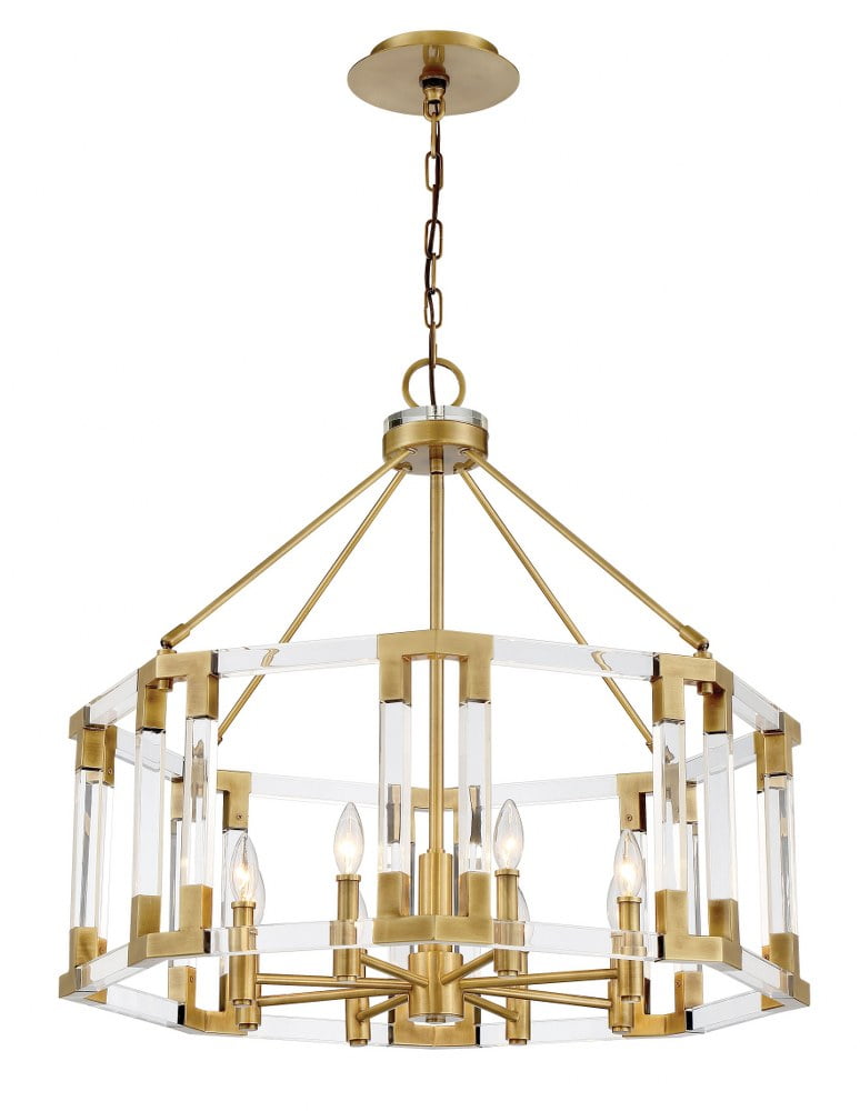 Aged Antique Brass 8-Light Drum Chandelier with Dimmable Feature