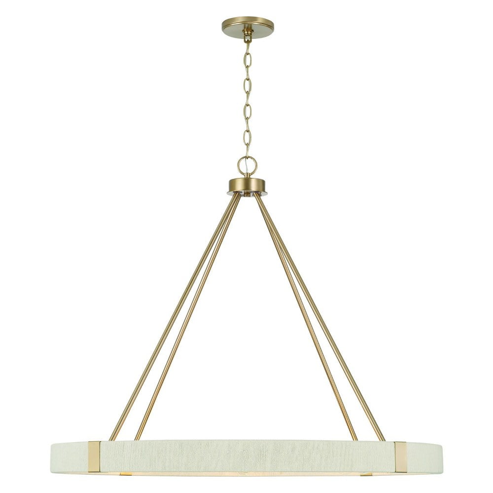 Matte Brass 8-Light Drum Chandelier with Natural Rope