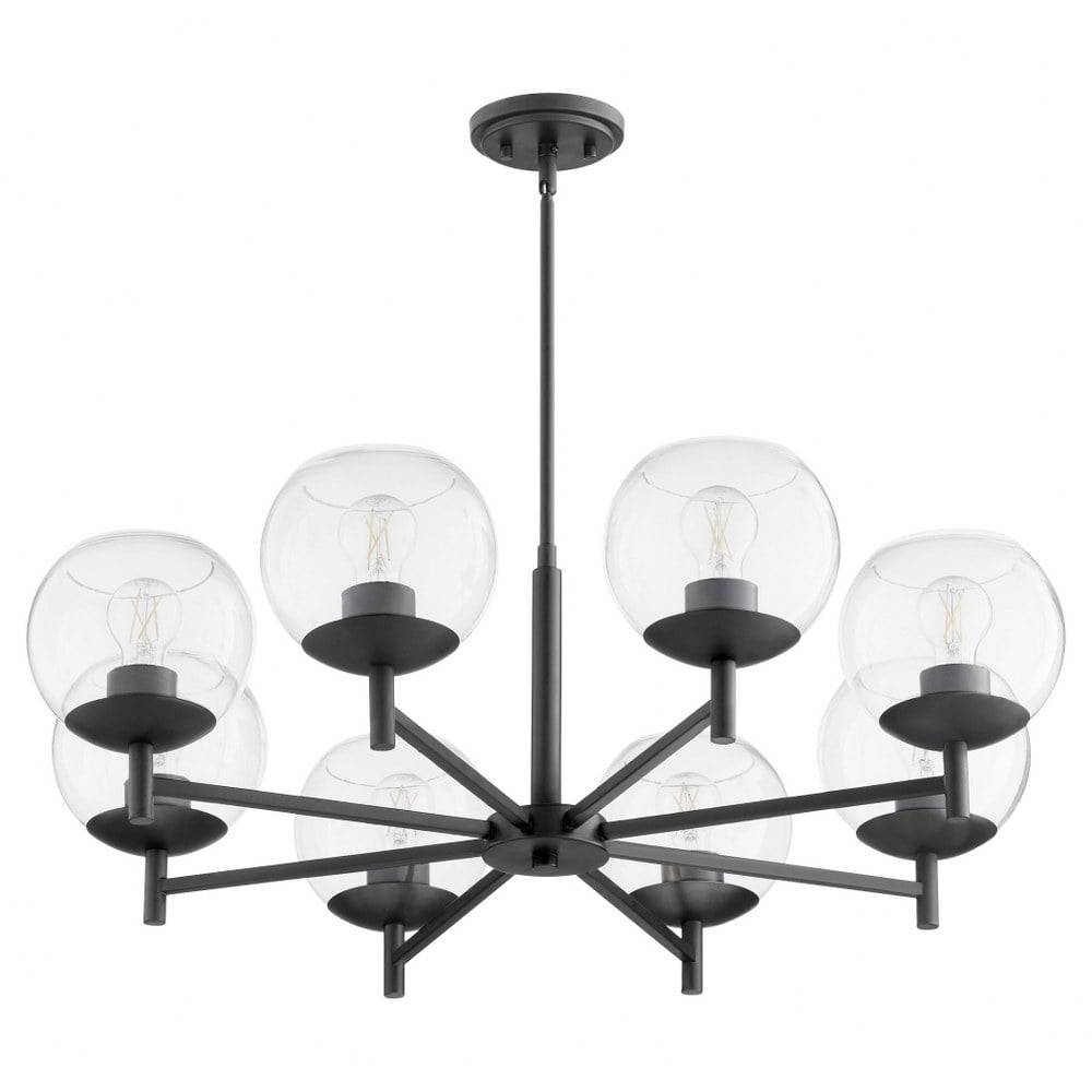 Matte Black 8-Light Chandelier with Clear Glass Shades