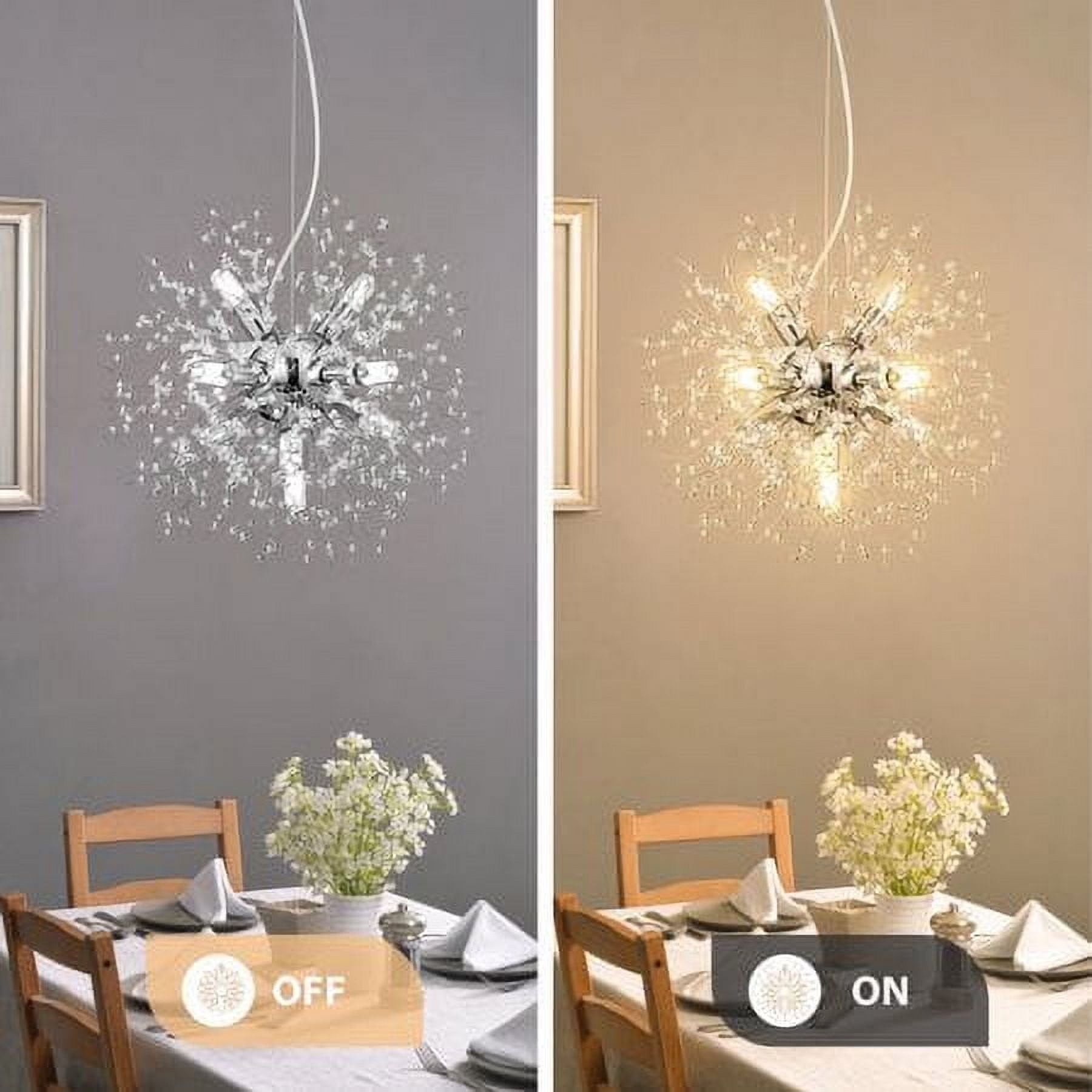 Silver Rope Firework 8-Light Crystal Firework Chandelier, LED Silver Pendant, Adjustable ...