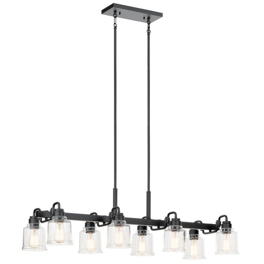Aivian Black Steel 8-Light Linear Chandelier with Clear Shades