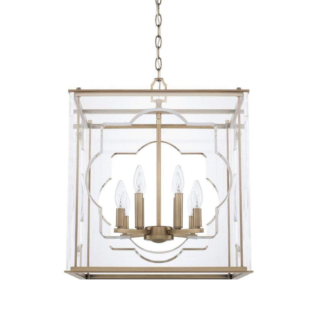 Aged Brass 8-Light Square Glass Chandelier
