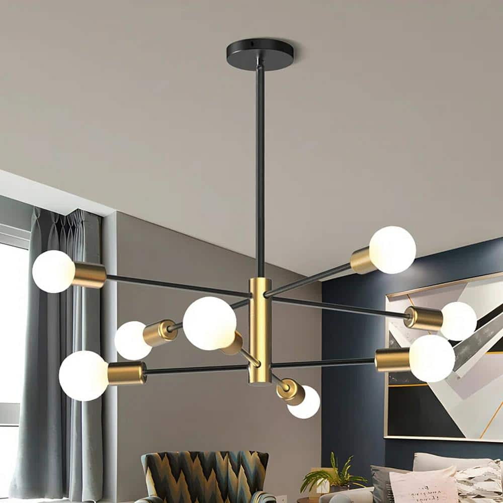 Gold and Black Metal 8-Light Sputnik Chandelier
