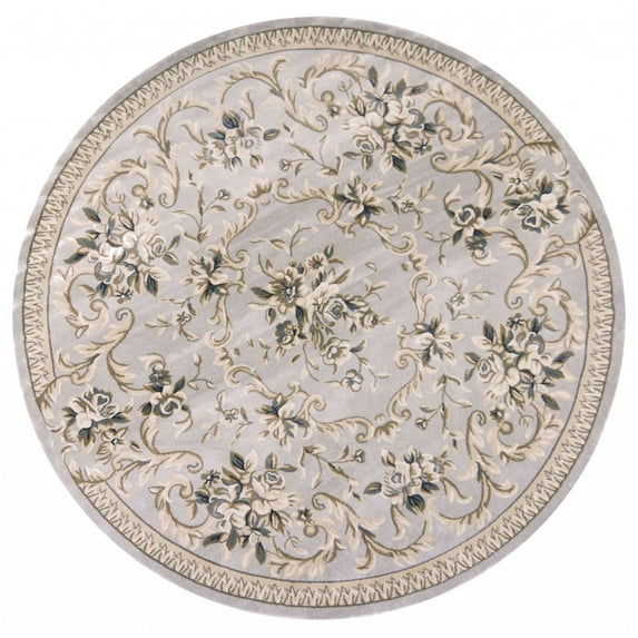 8' Light Grey Floral Round Indoor Area Rug