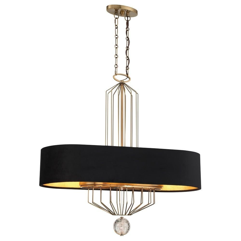 Grandeur Aged Antique Brass 8-Light Drum Chandelier with Black Velvet Shade