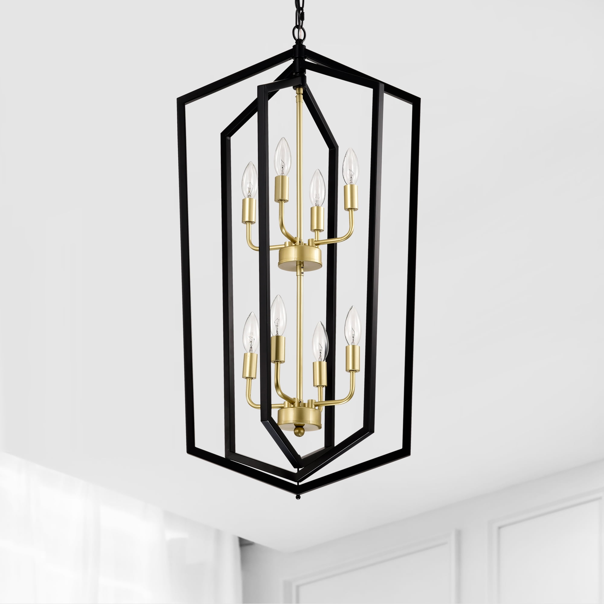 Black and Gold Metal Lantern 8-Light Farmhouse Chandelier