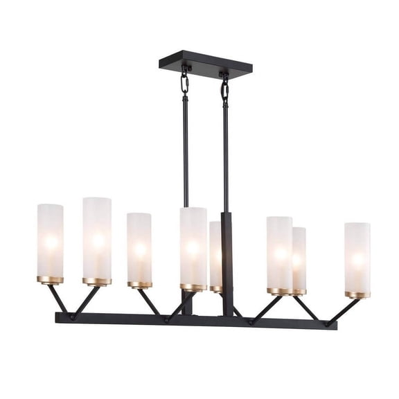 LNC 8-Light Black and Gold Linear LED Pendant with Frosted Glass for Kitchen Island