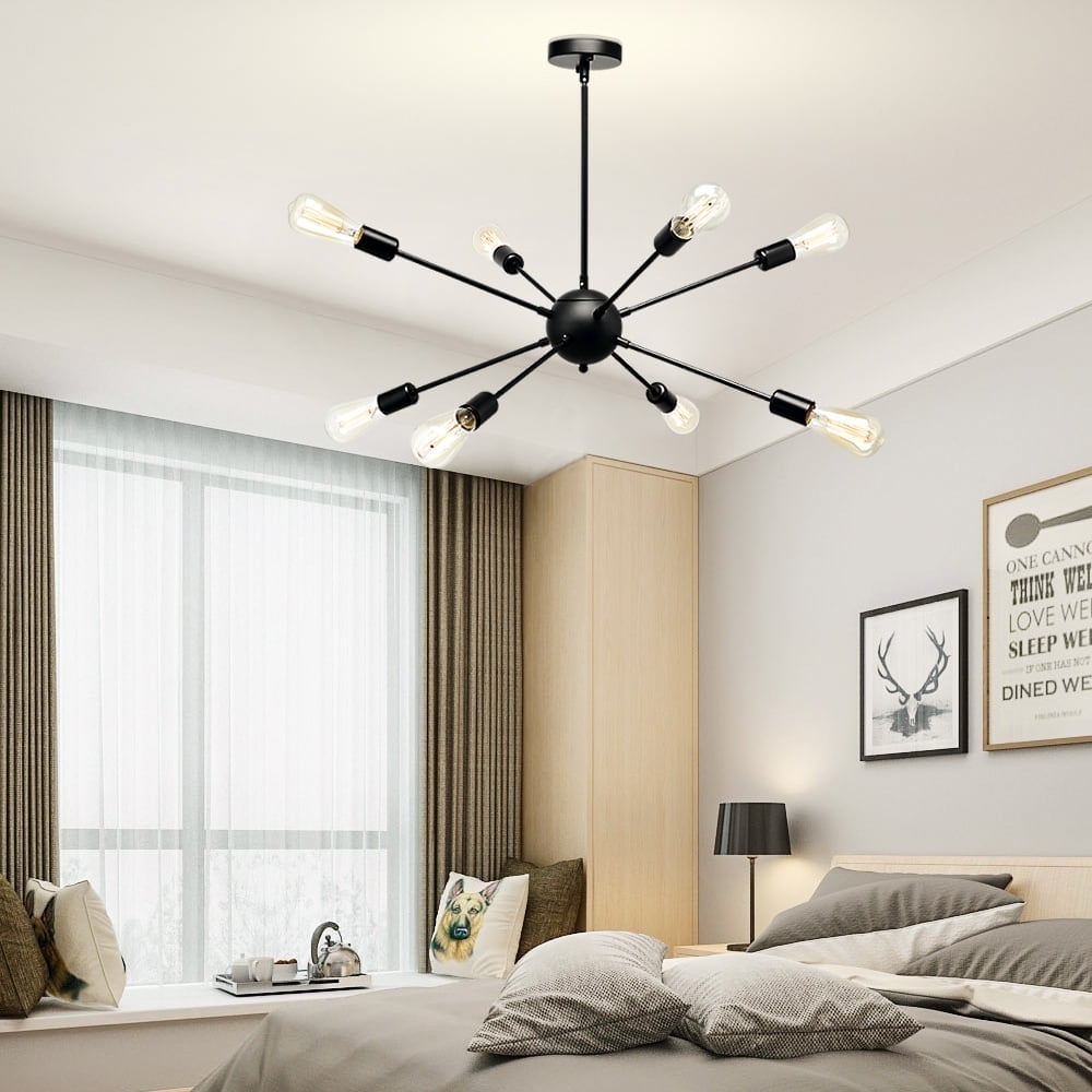 8-Light Matte Black Sputnik Chandelier Modern Pendant Lighting Industrial Ceiling Light Fixture for Living Room Dining Room Bedroom Kitchen Coffee Bar