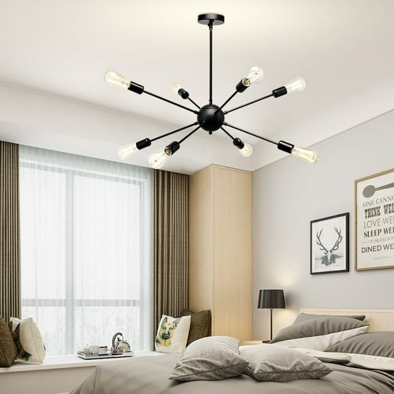 8-Light Matte Black Sputnik Chandelier Modern Pendant Lighting Industrial Ceiling Light Fixture for Living Room Dining Room Bedroom Kitchen Coffee Bar