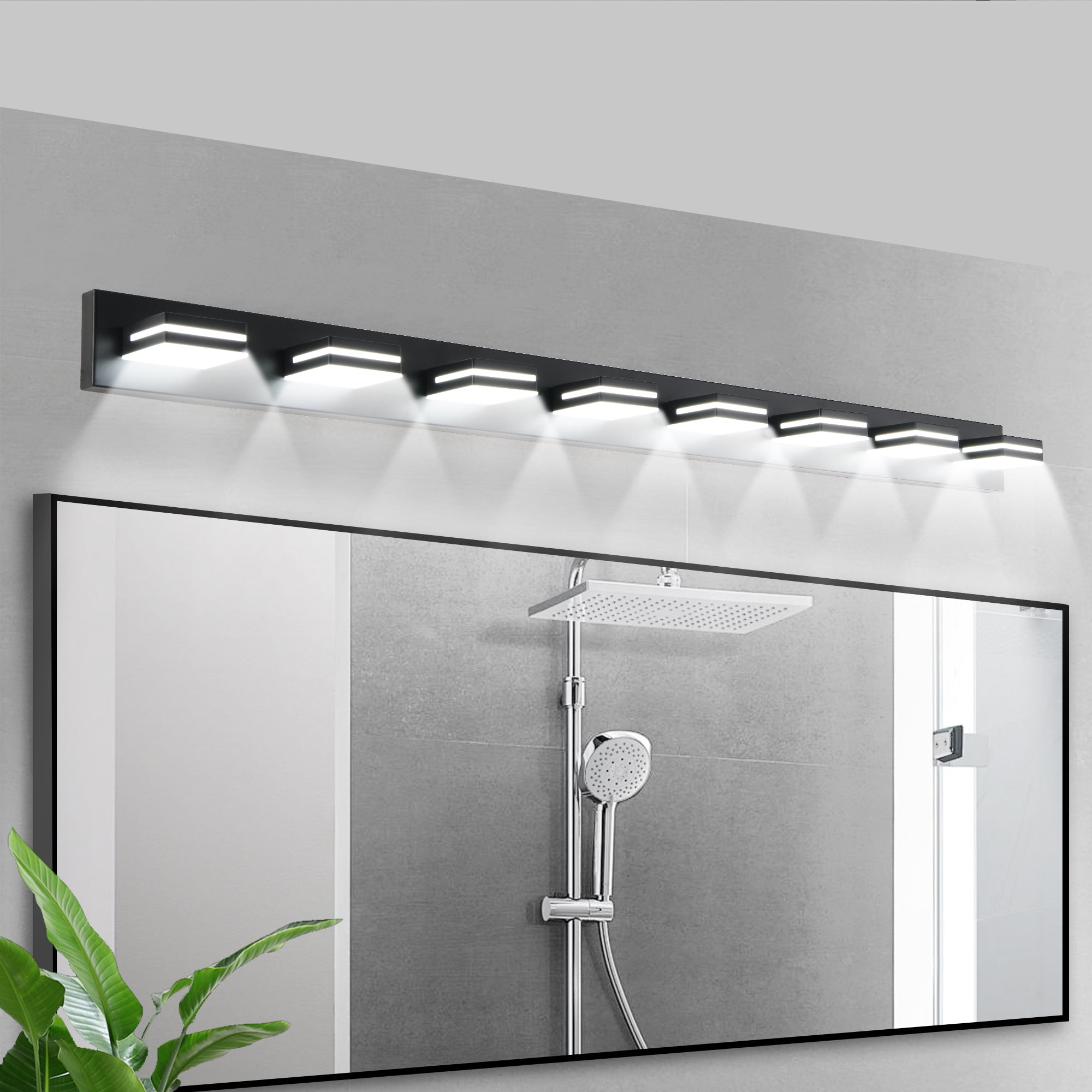8-Light Modern Black LED Bathroom Vanity Light, Wall Mount Mirror ...