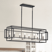 8-Light Modern Metal Farmhouse Chandelier Retangle Linear Pendant Light Black&Silver